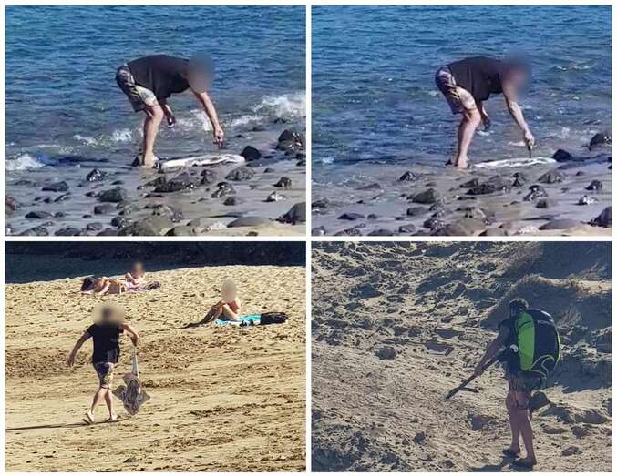 Collage de fotos de la acción del pescador submarino furtivo/TA.